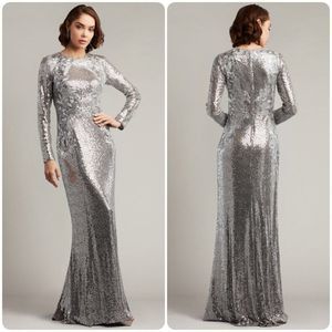TADASHI SHOJI BRUNEI LONG-SLEEVE SEQUIN GOWN